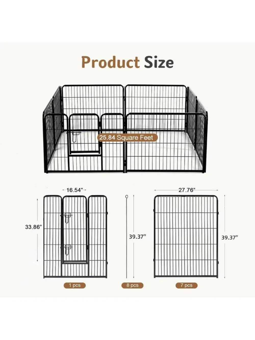 40-Inch 8-Panel Dog Playpen - Indoor/Outdoor Metal Pet Fence for Safety & Play